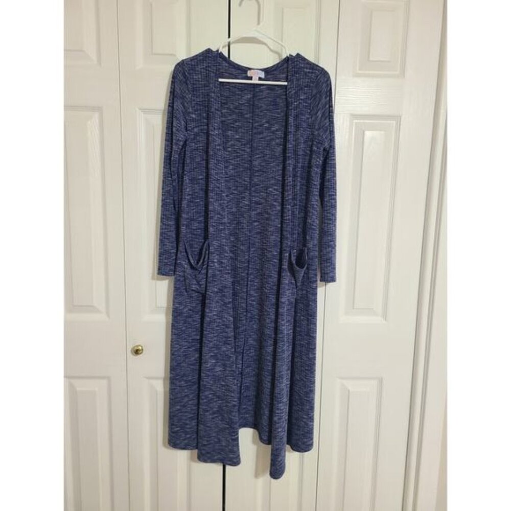 Lularoe small women's blue static print open front long sleeve cardigan